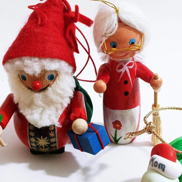 Vintage Christmas Santa Claus Tree Ornaments 8 Assorted Wood Paper Resin Snowmen - Picture 6 of 8